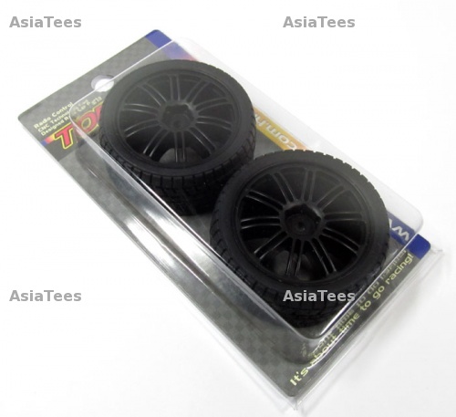 TopCad Wheel & Tire set dual 10-spoke (2) for 1/10 Gun Metal