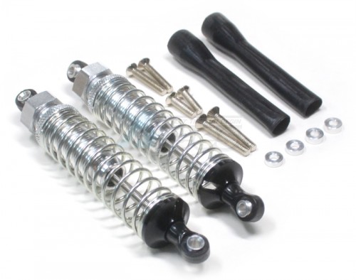 GPM Racing Plastic Ball Top Damper (90 mm) With 1.2mm Coil Spring & Dust-Proof Black Plastic Cover & Washers & Screws 1 Pair Set Silver (Silver Spring)