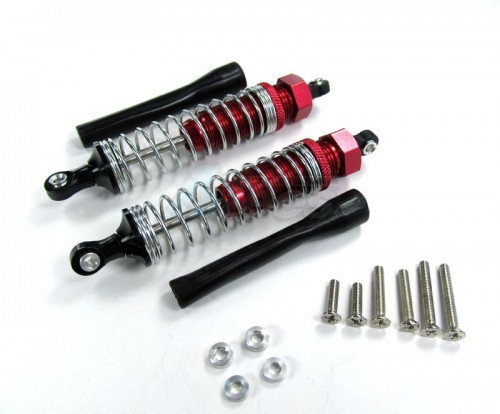 GPM Racing Plastic Ball Top Damper (90 mm) With 1.2mm Coil Spring & Dust-Proof Black Plastic Cover & Washers & Screws 1 Pair Set Red (Silver Springs)