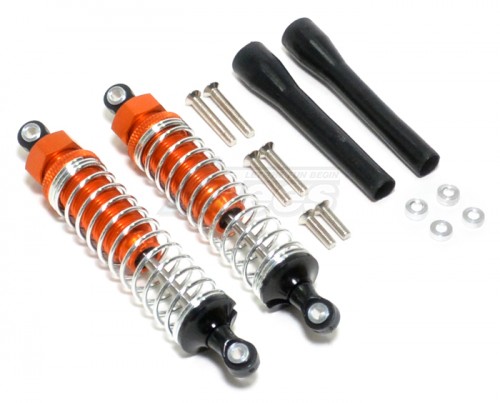 GPM Racing Plastic Ball Top Damper (90mm) With 1.2mm Coil Spring & Dust-proof Black Plastic Cover & Washers & Screws - 1pr Set Orange