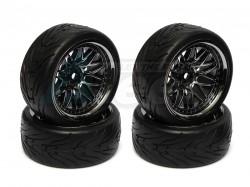Miscellaneous All 1/10 Touring Wheel /tire Set High Quality Y-spoke Wheel (6mm Offset) + Devil Rubber Tire (4pcs) Gun Metal by Correct Model