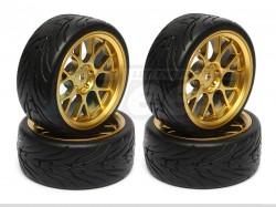 Miscellaneous All 1/10 Touring Wheel /tire Set  High Quality 7-y-spoke (3mm Offset) + Devil Rubber Tire (4pcs) Gold by Correct Model