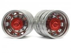 Miscellaneous All 1/14 Tractor Trucks Rear Dually Wheels Double Attached Wheels (2 pcs) Version B Red by Hercules Hobby
