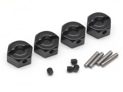 Miscellaneous All 12mm Aluminum Wheel Hex (5mm Wide) Adaptor w/ Steel Pin & Set Screw (4) Black by Boom Racing