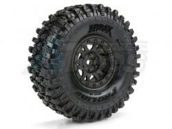 Miscellaneous All Hyrax 1.9 Inch G8 Tires 4.73x1.76 Mounted On Impulse Black Plastic Internal Bead-Loc Wheels (2) For Rock Crawler by Pro-Line Racing
