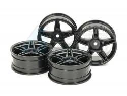 Miscellaneous All RC 24MM Med-Narrow 5 Sp Wheels Black/Offset +2 (4Pcs) by Tamiya