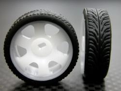 Kyosho Mini-Z AWD Delrin Front/rear Ridge Rims (6p, 3.5mm Off Set, Width 8.3mm) With Tires - 1pr Set White by GPM Racing