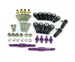 Tamiya TL01 Aluminum Completed Turn Buckles With Collars & Screws & Lock Nuts & Shims - 3prs Set Purple by GPM Racing