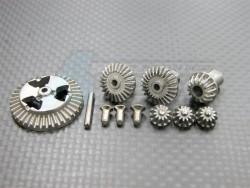 Kyosho Mini Inferno Hard Steel Gear Set For Front/Rear Differential Assembly With Pin & Screws - 7 Pcs Set Silver by GPM Racing