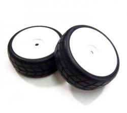 Miscellaneous All 1/10 Mounted White Wheel & Rubber Tire Pattern Y (2) by Boom Racing
