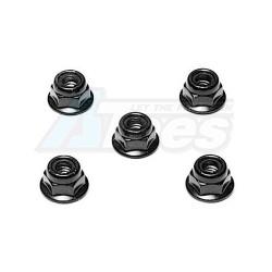 Miscellaneous All Anodized Flange Lock Nuts - 4MM 5 Pcs Black by Tamiya