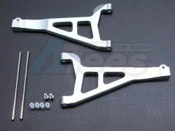 Traxxas Revo Aluminum Front Upper Arms (Sandwich Design With Screws + Pins + Delrin Collars) 1 Pair Set Silver by GPM Racing