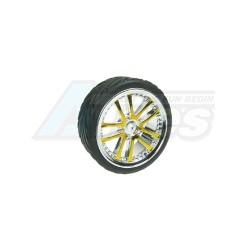 Tamiya M04 1/10 5 Dual Spoke Rim & Tyre Set On Road (0 Offset - 24mm) 4pcs- Gold by 3Racing