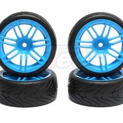 Miscellaneous All 1/10 Touring Wheel /tire Set  High Quality 7 Double Spoke Wheell (3mm Offset) + Devil Rubber Tire (4pcs) Blue by Correct Model