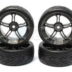 Miscellaneous All 1/10 Touring Wheel /tire Set  High Quality 5-Spoke Forged Wheel (3mm Offset) + Devil Rubber Tire (4pcs) Gun Metal by Correct Model