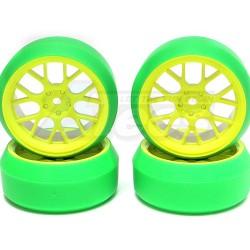 Miscellaneous All 1/10 Touring Wheel /tire Set  High Quality Wheel (3mm Offset) + 0° Drift Tire (4pcs) Yellow Green by Correct Model