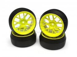Miscellaneous All 1/10 Touring Wheel /Tire Set  High Quality Wheel (9mm Offset) + 0° Drift Tire (4 pcs) Yellow Black by Correct Model