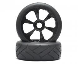 Miscellaneous All 1/8 On-road 6 Spoke Wheel & Tire Set (1pair) Black by Boom Racing