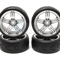 Miscellaneous All 1/10 Touring Wheel /tire Set  High Quality Triple-spoke Wheel (3mm Offset) + Devil Rubber Tire (4pcs) Silver by Correct Model