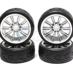 Miscellaneous All 1/10 Touring Wheel /tire Set  High Quality 10-spoke Wheel (3mm Offset) + Devil Rubber Tire (4pcs) Silver by Correct Model