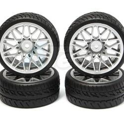 Miscellaneous All 1/10 Touring Wheel /tire Set  High Quality 10-y-spoke Wheel (3mm Offset) + Racing Rubber Tire (4pcs) Silver by Correct Model
