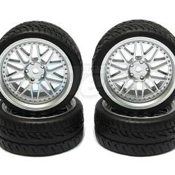 Miscellaneous All 1/10 Touring Wheel /tire Set  High Quality Y-spoke Wheel (3mm Offset) + Racing Rubber Tire (4pcs) Silver by Correct Model