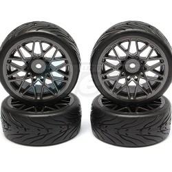 Miscellaneous All 1/10 Touring Wheel /tire Set  High Quality 10-y-spoke Wheel (3mm Offset) + Devil Rubber Tire (4pcs) Gun Metal by Correct Model