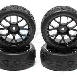 Miscellaneous All 1/10 Touring Wheel /tire Set  High Quality 7-y-spoke Wheel (3mm Offset) + Devil Rubber Tire (4pcs) Black by Correct Model