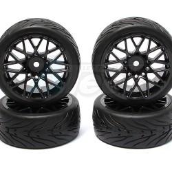 Miscellaneous All 1/10 Touring Wheel /tire Set  High Quality 10-y-spoke Wheel (3mm Offset) + Devil Rubber Tire (4pcs) Black by Correct Model