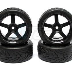 Miscellaneous All 1/10 Touring Wheel /tire Set  High Quality 5 Spoke Wheel (3mm Offset) + Devil Rubber Tire (4pcs) Black by Correct Model