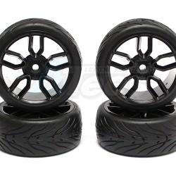 Miscellaneous All 1/10 Touring Wheel /tire Set  High Quality 5 Double Spoke Wheel (3mm Offset) + Devil Rubber Tire (4pcs) Black by Correct Model