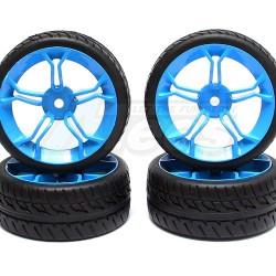 Miscellaneous All 1/10 Touring Wheel /tire Set  5-spoke Forged Wheel (3mm Offset) + Racing Rubber Tire (4pcs) Blue by Correct Model