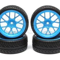 Miscellaneous All 1/10 Touring Wheel /tire Set  7-y-spoke Wheel (3mm Offset) + Racing Rubber Tire (4pcs) Blue by Correct Model
