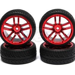 Miscellaneous All 1/10 Touring Wheel /tire Set  High Quality 5 Double Spoke (3mm Offset) + Devil Rubber Tire (4pcs) Red by Correct Model