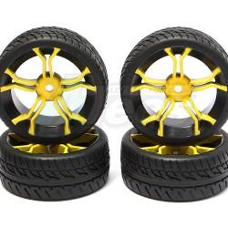 Miscellaneous All 1/10 Touring Wheel /tire Set  High Quality  5-spoke Forged Wheel (3mm Offset) + Devil Rubber Tire (4pcs) Yellow by Correct Model