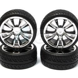 Miscellaneous All 1/10 Touring Wheel /tire Set  High Quality 10-twin-spoke Wheel (3mm Offset) + Devil Rubber Tire (4pcs) Chrome Black by Correct Model